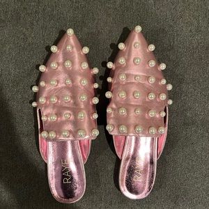 Raye pink metallic pearl slides
